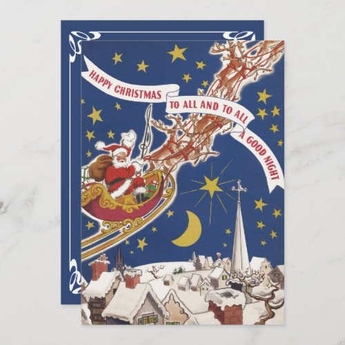 Vintage Christmas Santa Claus With Flying Reindeer Invitation