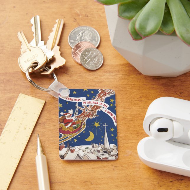 Vintage Christmas Santa Claus With Flying Reindeer Keychain (Desk)