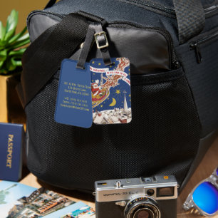 Vintage Christmas Santa Claus With Flying Reindeer Luggage Tag