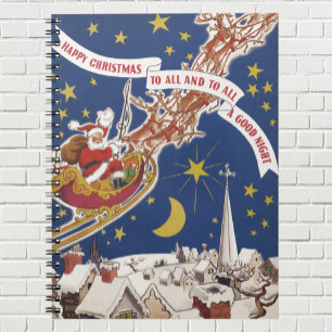 Vintage Christmas Santa Claus With Flying Reindeer Notebook