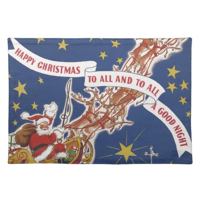 Vintage Christmas Santa Claus With Flying Reindeer Placemat (Front)
