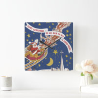 Vintage Christmas Santa Claus With Flying Reindeer