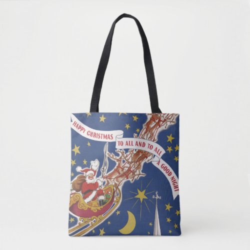 Vintage Christmas Santa Claus With Flying Reindeer Tote Bag
