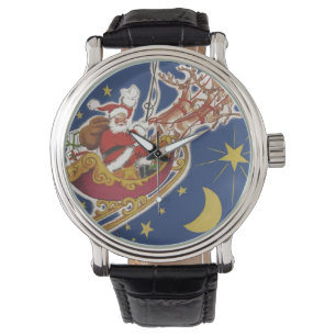 Vintage Christmas Santa Claus With Flying Reindeer Watch