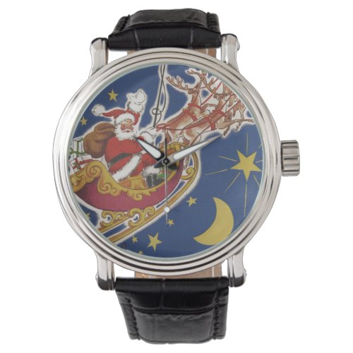 Vintage Christmas Santa Claus With Flying Reindeer Watch