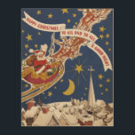 Vintage Christmas Santa Claus With Flying Reindeer Wood Wall Art<br><div class="desc">Vintage illustration Merry Christmas holiday design from the classic children's story book "Twas the Night Before Christmas." This image is the back cover art featuring a jolly Santa Claus flying in the sky with his sleigh, reindeer and a sack full of toys on Christmas Eve with bright, twinkling, yellow stars...</div>