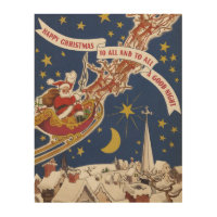 Vintage Christmas Santa Claus With Flying Reindeer