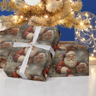 Vintage Christmas Santa Claus with Gifts Wrapping Paper