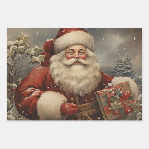 Vintage Christmas Santa Claus with Gifts  Wrapping Paper Sheets