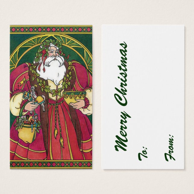 Vintage Christmas, Santa Claus with Holly Leaves (Front & Back)