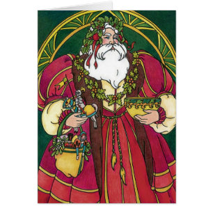 Vintage Christmas, Santa Claus with Holly Leaves