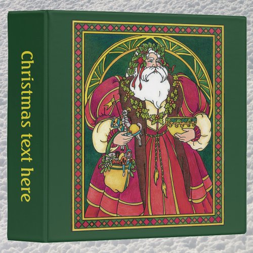 Vintage Christmas Santa Claus with Holly Leaves 3 Ring Binder