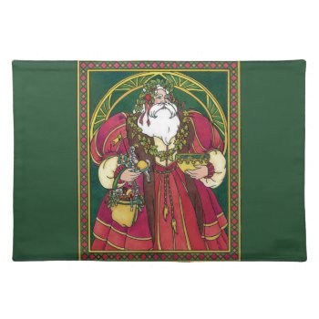 Vintage Christmas  Santa Claus With Holly Leaves Cloth Placemat by ChristmasCafe at Zazzle