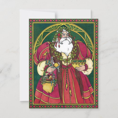 Vintage Christmas Santa Claus with Holly Leaves Holiday Card