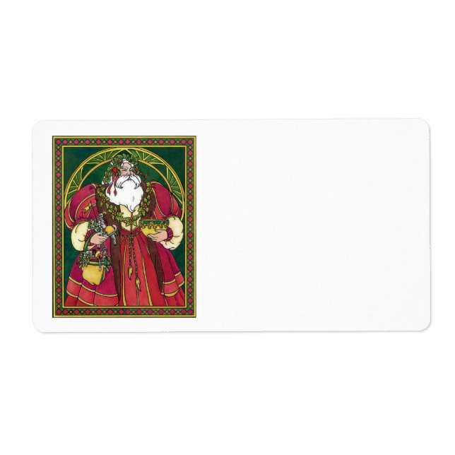 Vintage Christmas, Santa Claus with Holly Leaves Label (Front)