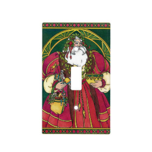 Vintage Christmas, Santa Claus with Holly Leaves Light Switch Cover