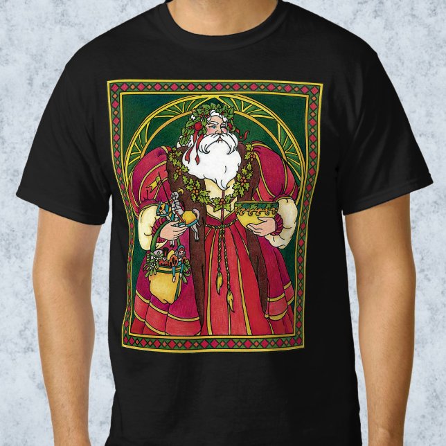 Vintage Christmas, Santa Claus with Holly Leaves T-Shirt (Creator Uploaded)