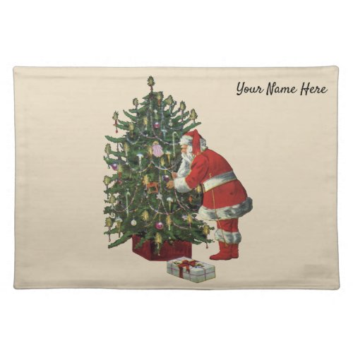 Vintage Christmas Santa Claus with Presents Cloth Placemat