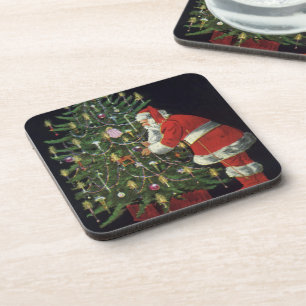 Vintage Christmas, Santa Claus with Presents Drink Coaster