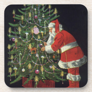 Vintage Christmas, Santa Claus with Presents Drink Coaster
