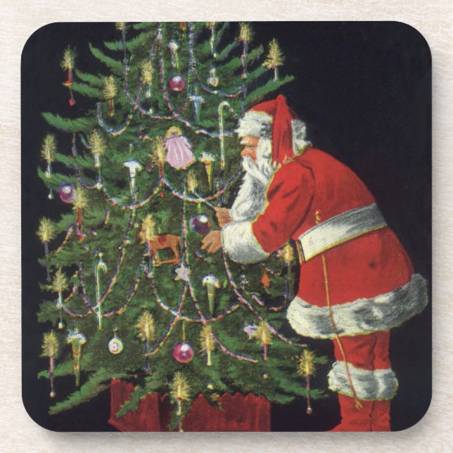 Vintage Christmas, Santa Claus with Presents Drink Coaster (Front)