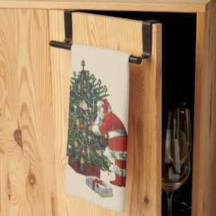 Vintage Christmas, Santa Claus with Presents Kitchen Towel