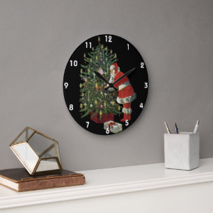 Vintage Christmas, Santa Claus with Presents Large Clock