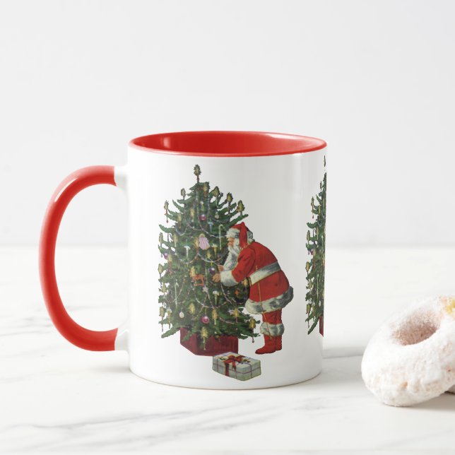 Vintage Christmas, Santa Claus with Presents Mug (With Donut)
