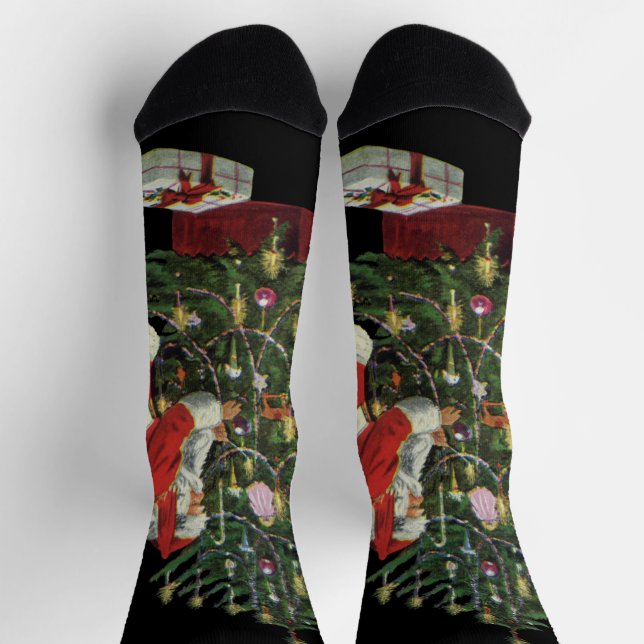 Vintage Christmas, Santa Claus with Presents Socks (Top)