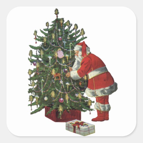 Vintage Christmas Santa Claus with Presents Square Sticker