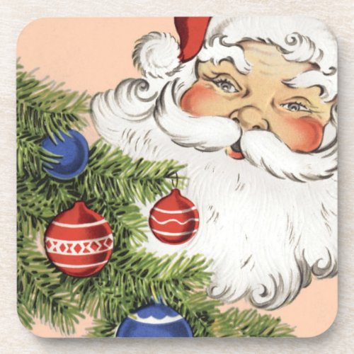 Vintage Christmas Santa Claus with Tree Ornaments Coaster