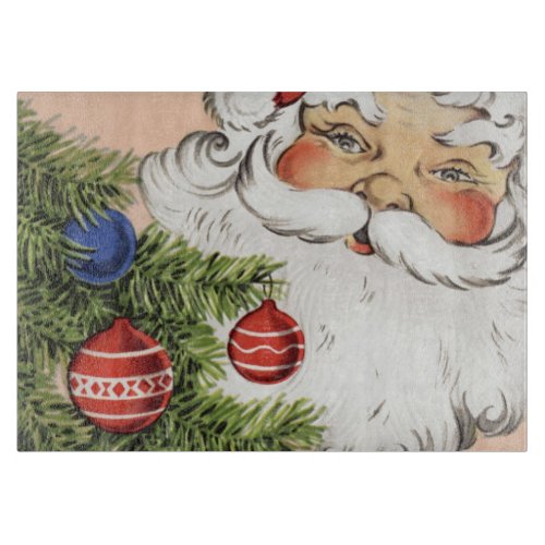 Vintage Christmas Santa Claus with Tree Ornaments Cutting Board