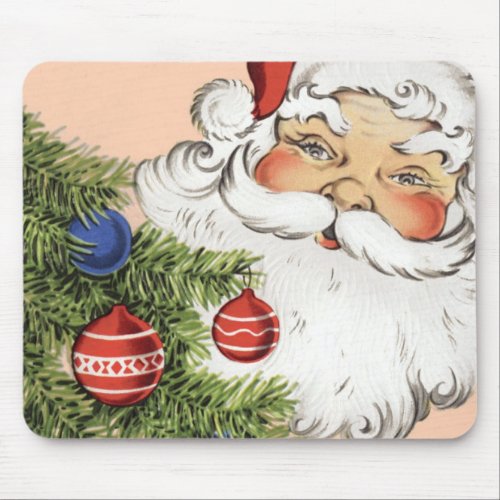 Vintage Christmas Santa Claus with Tree Ornaments Mouse Pad