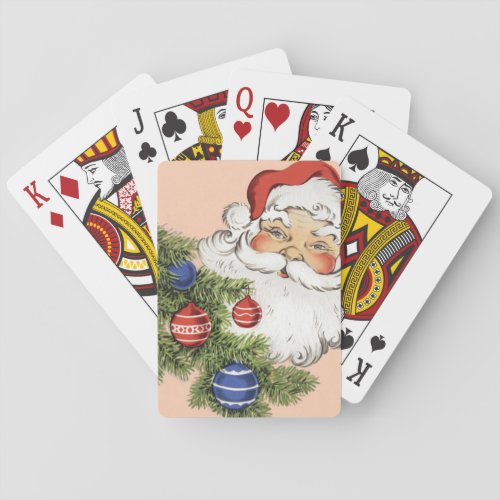 Vintage Christmas Santa Claus with Tree Ornaments Playing Cards