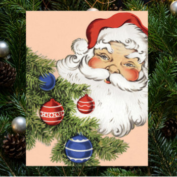 Vintage Christmas Santa Claus With Tree Ornaments Poster by ChristmasCafe at Zazzle