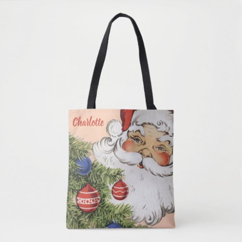 Vintage Christmas Santa Claus with Tree Ornaments Tote Bag