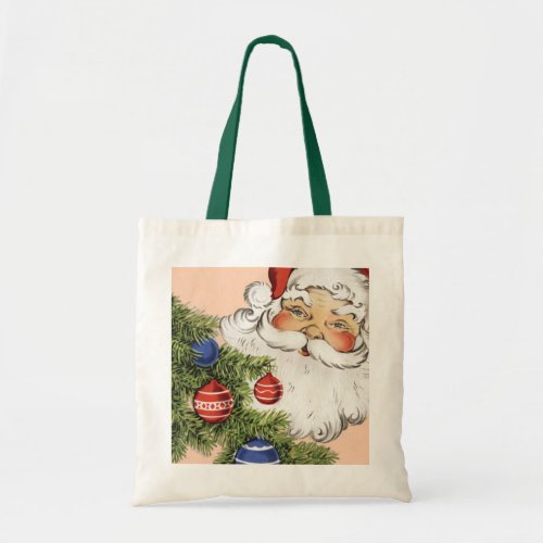 Vintage Christmas Santa Claus with Tree Ornaments Tote Bag
