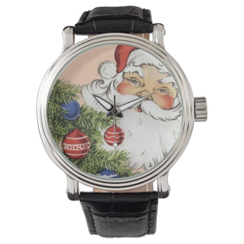 Vintage Christmas Santa Claus with Tree Ornaments Watch