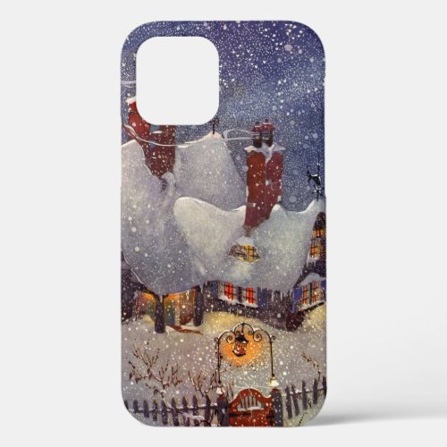 Vintage Christmas Santa Claus Workshop North Pole iPhone 12 Case