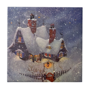 Vintage Christmas, Santa Claus Workshop North Pole Ceramic Tile