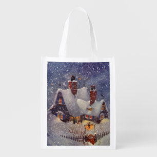 Vintage Christmas, Santa Claus Workshop North Pole Grocery Bag
