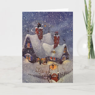 Vintage Christmas, Santa Claus Workshop North Pole Holiday Card