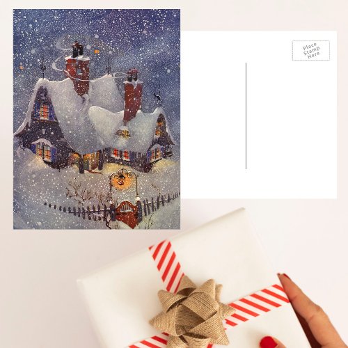 Vintage Christmas Santa Claus Workshop North Pole Holiday Postcard