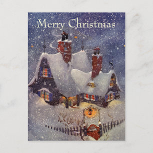 Vintage Christmas, Santa Claus Workshop North Pole Holiday Postcard
