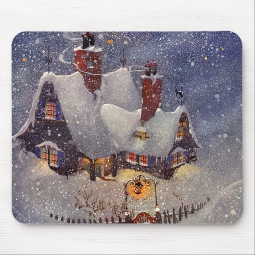 Vintage Christmas Santa Claus Workshop North Pole Mouse Pad