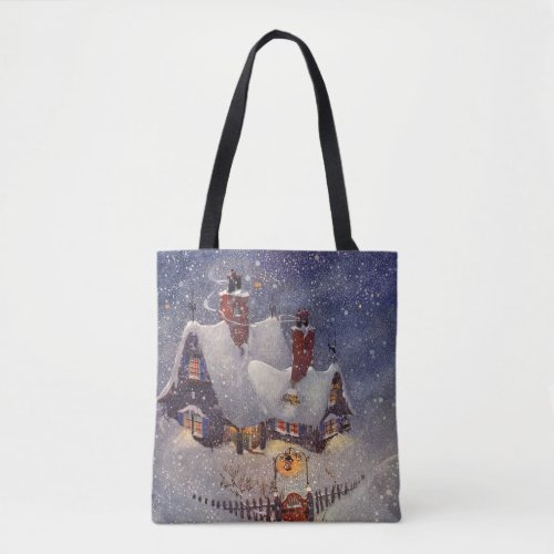 Vintage Christmas Santa Claus Workshop North Pole Tote Bag