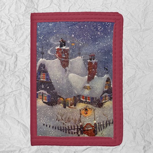 Vintage Christmas Santa Claus Workshop North Pole Tri_fold Wallet
