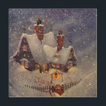 Vintage Christmas, Santa Claus Workshop North Pole Wood Wall Art<br><div class="desc">Vintage illustration Merry Christmas holiday image featuring Santa Claus's workshop at the North Pole during a snowstorm on Christmas Eve. The house has two chimneys to keep warm and snug during the winter snow. All the lights are on and snowflakes are falling on this chilly winter night.</div>