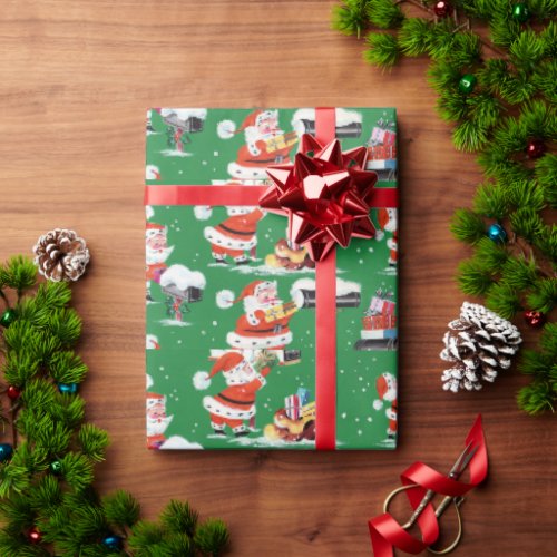 Vintage  Christmas Santa Claus Wrapping Paper