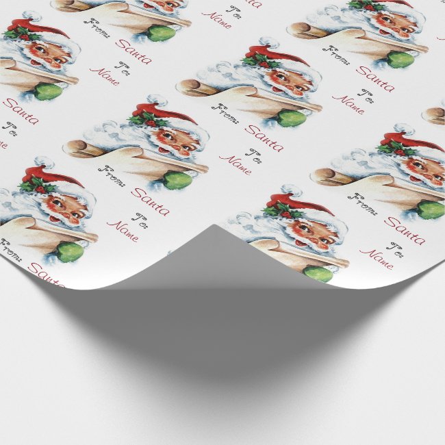 Vintage Christmas Santa Custom To and From Name Wrapping Paper